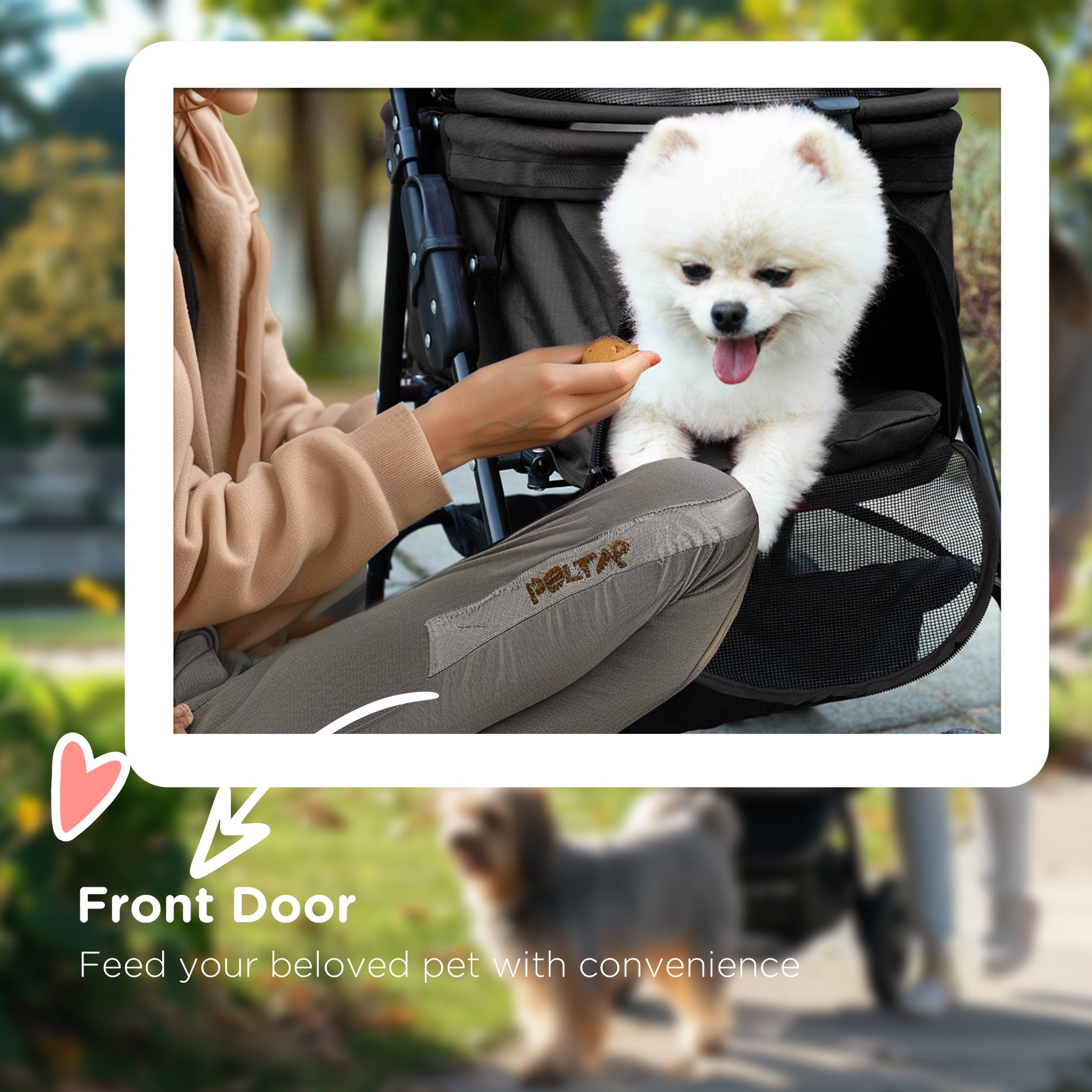 PawHut Pet Stroller, Foldable Cat Dog Pushchair, Pet Travel Carriage with 4 Wheels, Adjustable Canopy, Safety Leashes, Storage Basket and Cup Holder for Small Dogs, Black-5