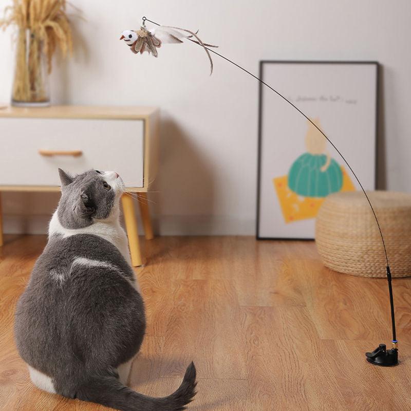 Feather Frenzy Cat Teaser: Extendable Steel Wire Rod With Suction Cup-0