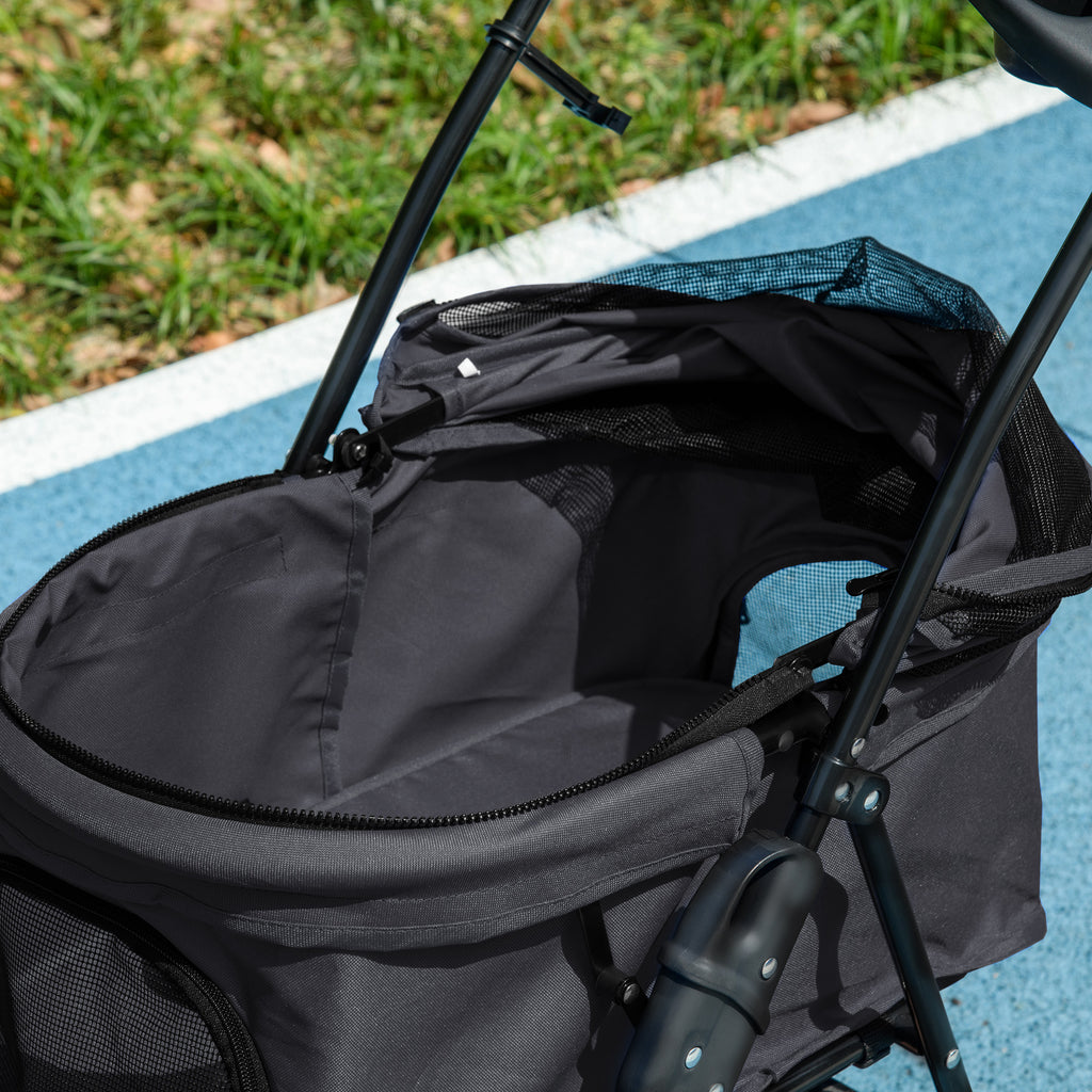PawHut Pet Stroller, Foldable Cat Dog Pushchair, Pet Travel Carriage with 4 Wheels, Adjustable Canopy, Safety Leashes, Storage Basket and Cup Holder for Small Dogs, Black-7