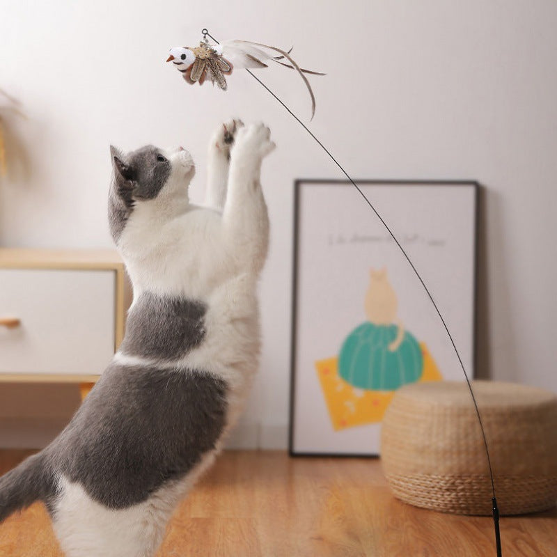 Interactive Feather Pole Toy for Cats-2